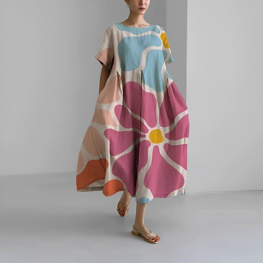 Robe Longue Femme en Tissu Léger avec Imprimé Moderne - Élégance et Confort au Quotidien