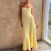 Elegant Knitted Pleated Long Dress for Women – Comfortable Maxi Dress in Polyester and Spandex