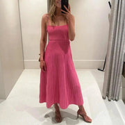 Elegant Knitted Pleated Long Dress for Women – Comfortable Maxi Dress in Polyester and Spandex