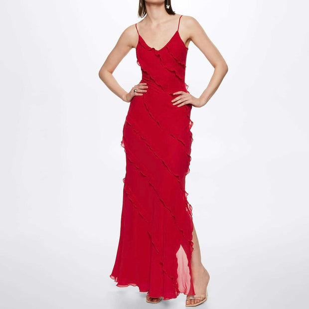 Elegant Backless Maxi Dress with Embellishments – 100% Polyester, Ideal for All Occasions