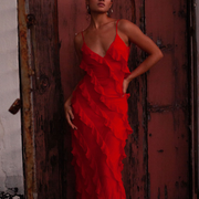 Elegant Backless Maxi Dress with Embellishments – 100% Polyester, Ideal for All Occasions