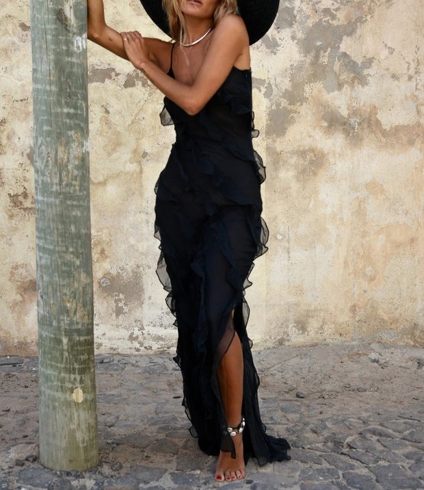 Elegant Backless Maxi Dress with Embellishments – 100% Polyester, Ideal for All Occasions