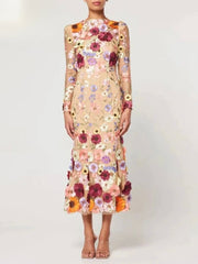 Elegant Floral Maxi Dress in Premium Polyester – Summer Cocktail Dress for Women, Ideal for Parties and Formal Occasions
