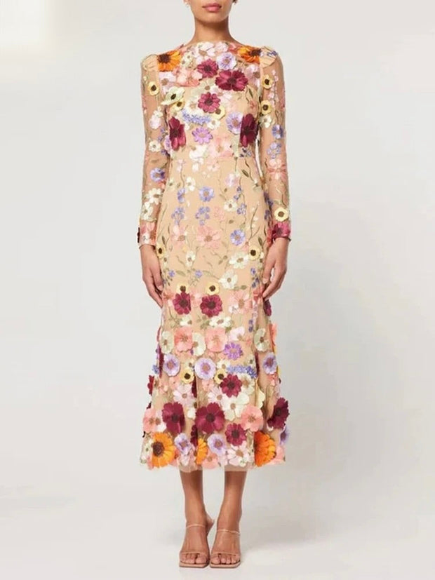Elegant Floral Maxi Dress in Premium Polyester – Summer Cocktail Dress for Women, Ideal for Parties and Formal Occasions