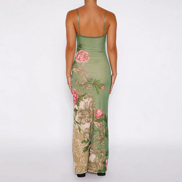 Floral Printed Maxi Dress for Women - Lightweight Summer Dress in Polyester, Comfortable and Elegant