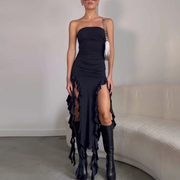 Sleeveless Maxi Dress with Ruffles in High-Quality Polyester – Ankle Length, Ideal for All Occasions