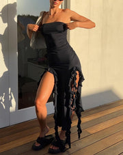 Sleeveless Maxi Dress with Ruffles in High-Quality Polyester – Ankle Length, Ideal for All Occasions