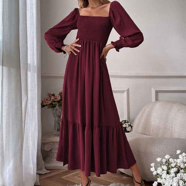 Maxi Dress with Flared Sleeves in High-Quality Polyester – Elegance for All Occasions