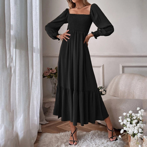 Maxi Dress with Flared Sleeves in High-Quality Polyester – Elegance for All Occasions