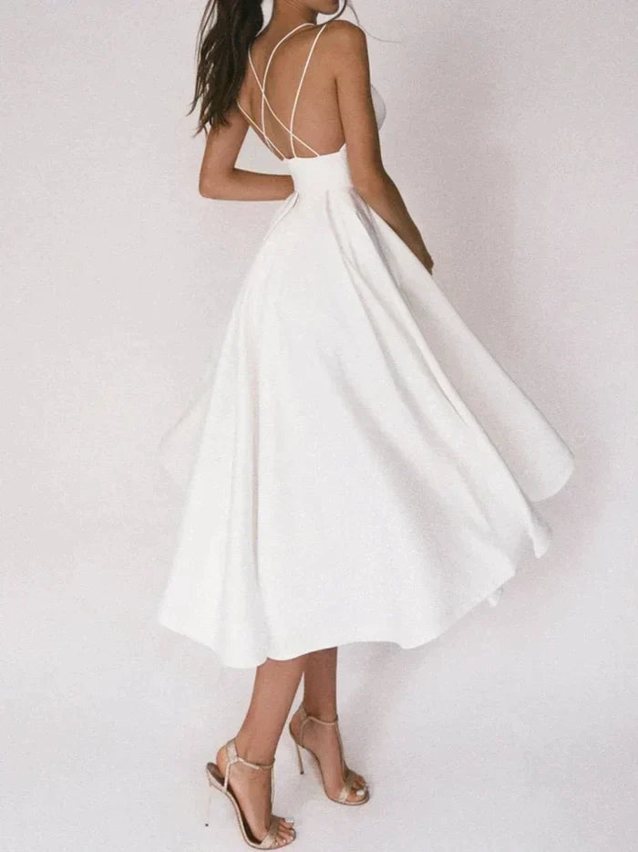 Robe Midi Chic Femme en Polyester avec Dos Nu et Décolleté en V - Robe Blanche Ou Noire Idéale pour l'Été