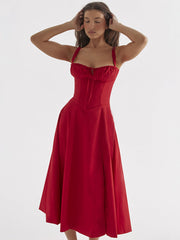 Elegant Sleeveless Midi Dress in Polyester – Ideal for All Occasions