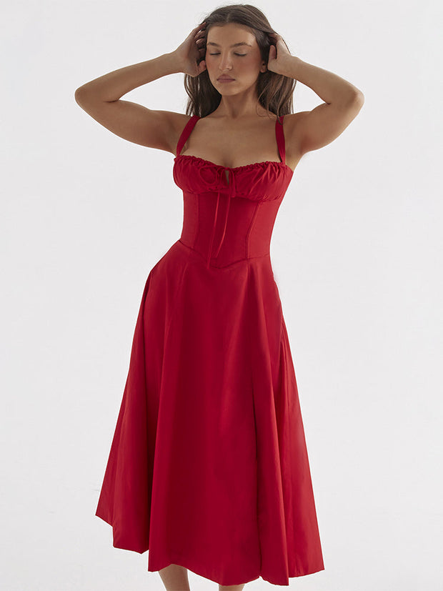 Elegant Sleeveless Midi Dress in Polyester – Ideal for All Occasions