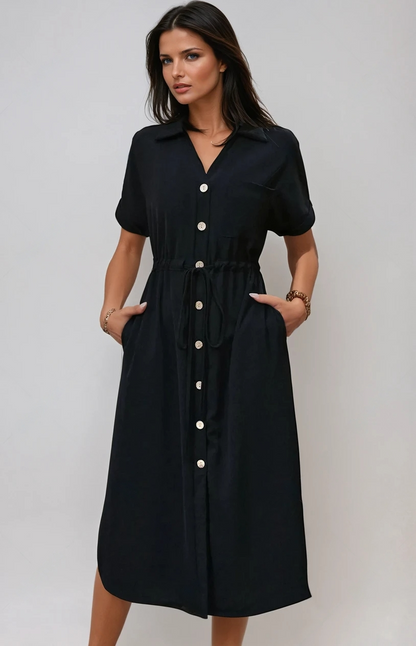 Robe Midi Élisa avec Boutons et Fente Latérale – Élégante et Confortable