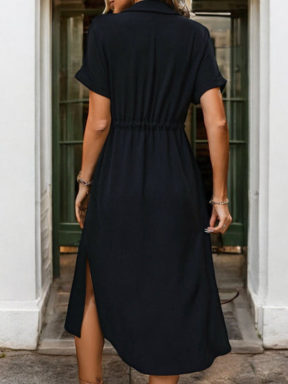 Robe Midi Élisa avec Boutons et Fente Latérale – Élégante et Confortable