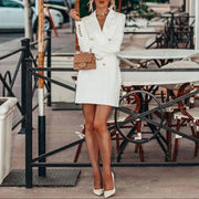 Elegant Mini Blazer Dress with Double-Breasted Front and Flap Pockets – Ideal for Cold Days