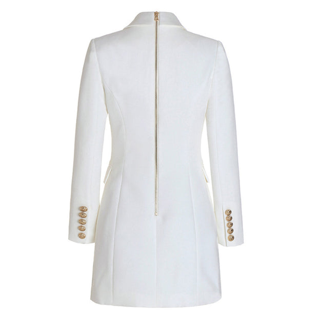 Elegant Mini Blazer Dress with Double-Breasted Front and Flap Pockets – Ideal for Cold Days