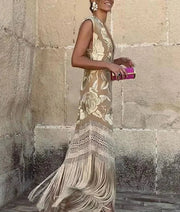 Sleeveless Fringe Dress in Premium Polyester – Elegant and Comfortable for All Occasions