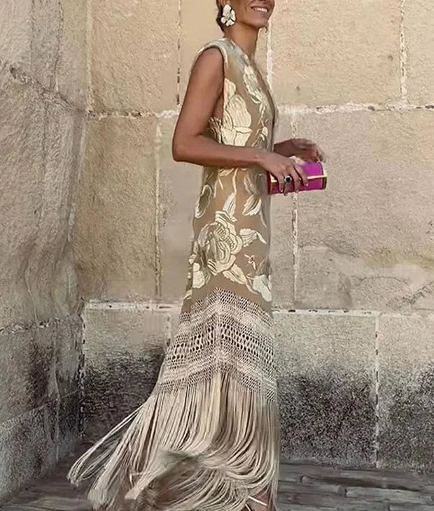 Sleeveless Fringe Dress in Premium Polyester – Elegant and Comfortable for All Occasions