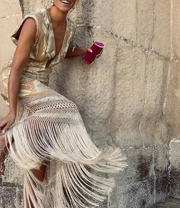 Sleeveless Fringe Dress in Premium Polyester – Elegant and Comfortable for All Occasions