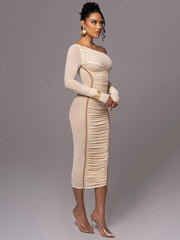 Diagonal Collar Dress in 100% Polyester with Elastane – Elegant and Comfortable