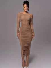 Diagonal Collar Dress in 100% Polyester with Elastane – Elegant and Comfortable