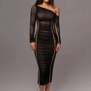Diagonal Collar Dress in 100% Polyester with Elastane – Elegant and Comfortable