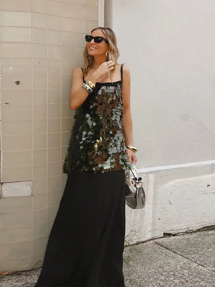 Robe à Paillettes Anna Élégante pour Femmes – Polyester avec Légère Élasthicité, Disponible en Plusieurs Tailles