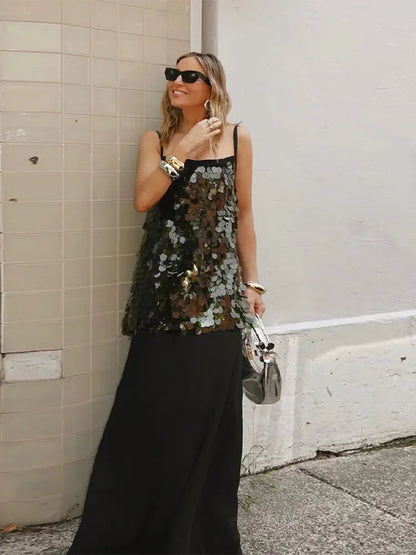 Robe à Paillettes Anna Élégante pour Femmes – Polyester avec Légère Élasthicité, Disponible en Plusieurs Tailles