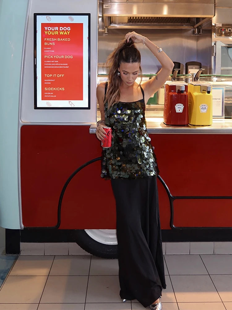 Robe à Paillettes Anna Élégante pour Femmes – Polyester avec Légère Élasthicité, Disponible en Plusieurs Tailles