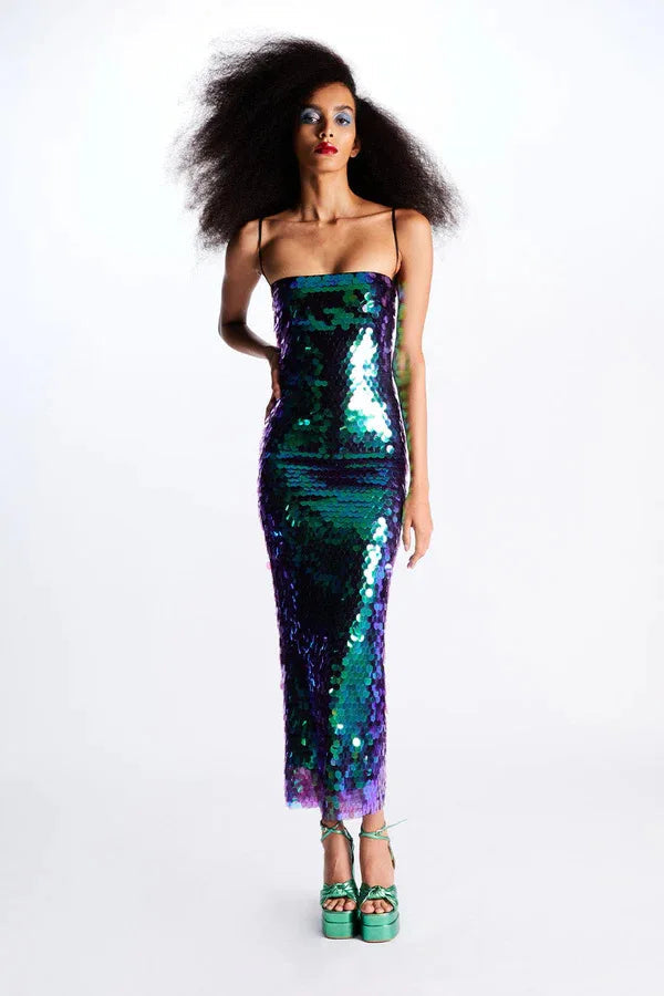 Elegant Sequin Dress for Women - Polyester and Acetate with Medium Stretch