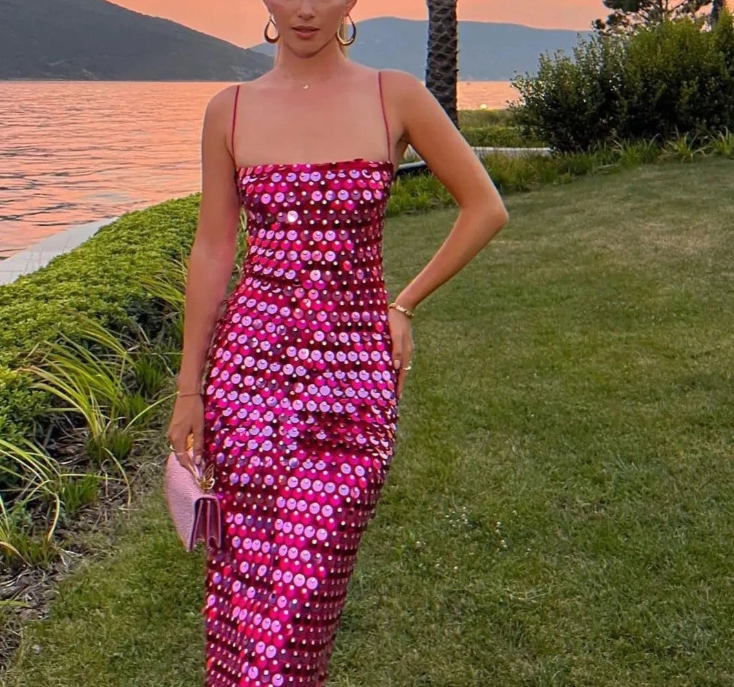 Robe à Paillettes Élégante pour Femmes - Polyester et Acétate à Étirer Moyennement