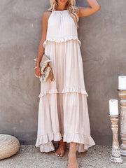 Chic Summer Dress with Ruffles in Polyester for Women - Elegant Summer Cocktail Dress, Available in Multiple Sizes