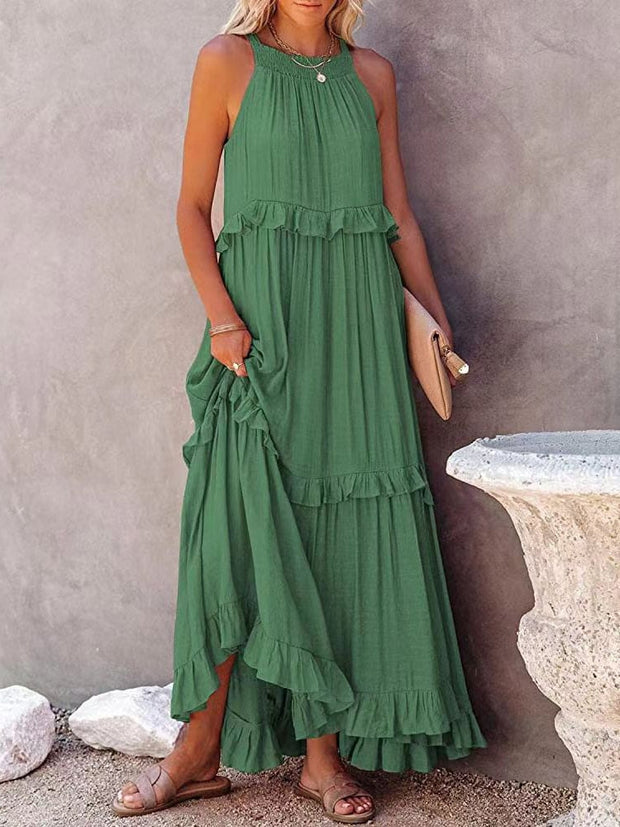 Chic Summer Dress with Ruffles in Polyester for Women - Elegant Summer Cocktail Dress, Available in Multiple Sizes