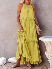 Chic Summer Dress with Ruffles in Polyester for Women - Elegant Summer Cocktail Dress, Available in Multiple Sizes