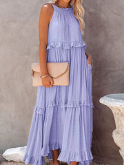 Chic Summer Dress with Ruffles in Polyester for Women - Elegant Summer Cocktail Dress, Available in Multiple Sizes