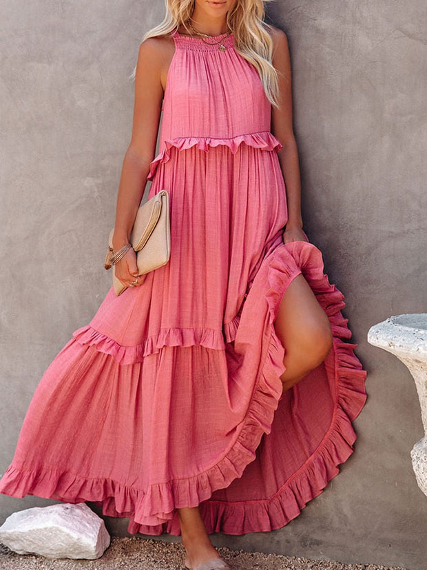 Chic Summer Dress with Ruffles in Polyester for Women - Elegant Summer Cocktail Dress, Available in Multiple Sizes