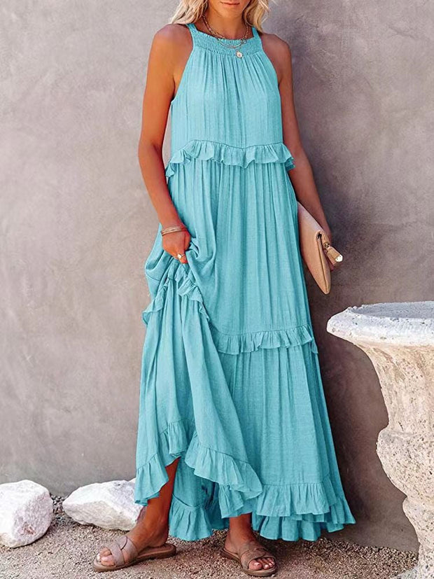 Chic Summer Dress with Ruffles in Polyester for Women - Elegant Summer Cocktail Dress, Available in Multiple Sizes