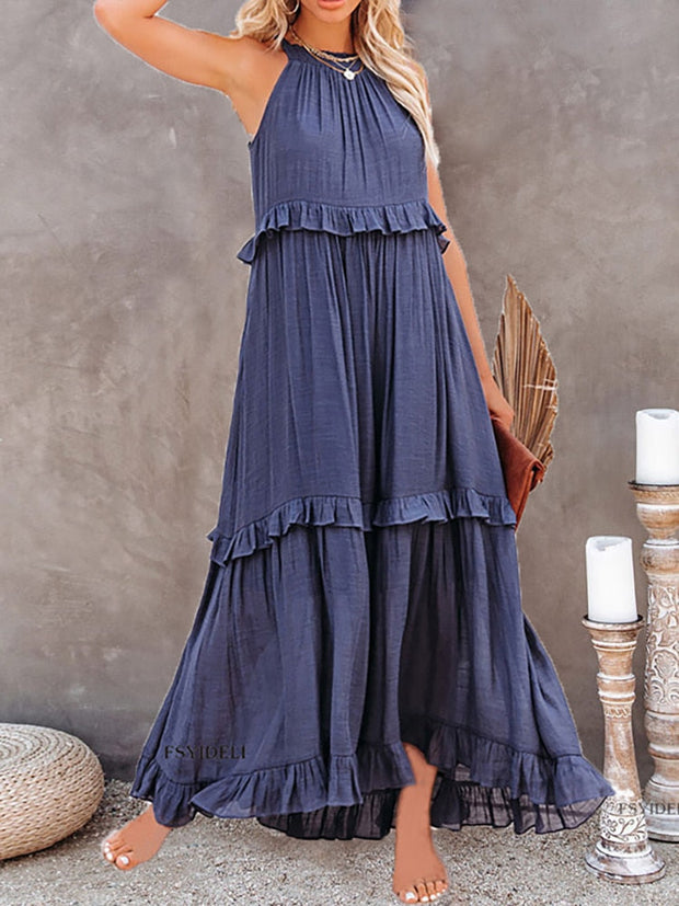 Chic Summer Dress with Ruffles in Polyester for Women - Elegant Summer Cocktail Dress, Available in Multiple Sizes