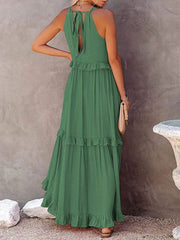 Chic Summer Dress with Ruffles in Polyester for Women - Elegant Summer Cocktail Dress, Available in Multiple Sizes