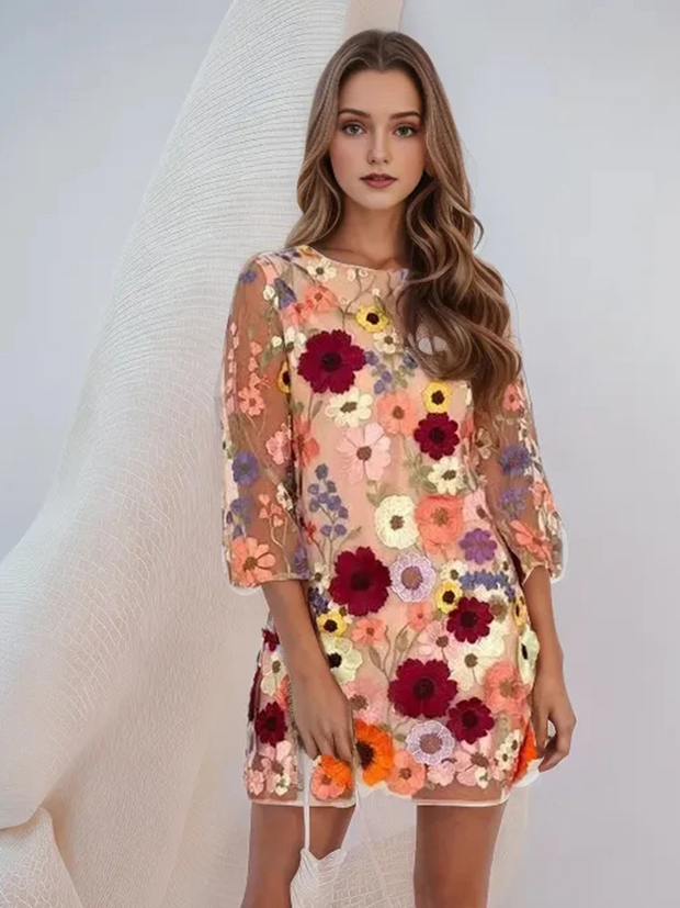 Women's Short Summer Dress Floral Print, Elegant in Premium Polyester – Chic Casual Summer Dress