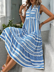 Long Summer Dress for Women Chic Sleeveless with Ruffles – Elegant and Light in Breathable Fabric, Available in Blue