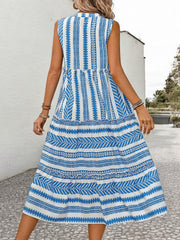 Long Summer Dress for Women Chic Sleeveless with Ruffles – Elegant and Light in Breathable Fabric, Available in Blue