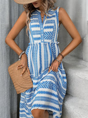 Long Summer Dress for Women Chic Sleeveless with Ruffles – Elegant and Light in Breathable Fabric, Available in Blue