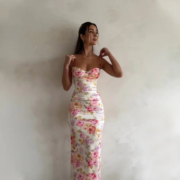 Sleeveless summer dress with flowers for women – 100% polyester with slight elasticity, elegant and casual