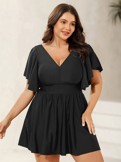 Robe de Bain Femme Bleue Taille M en Polyester avec Manches Volantes