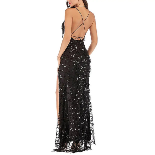Sequin Cocktail Dress with Irregular Hem – Elegant Evening Dress Available in S, M, L, XL