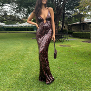 Long Sequin Evening Dress with Elastane – Elegant Formal Dress for Events and Parties
