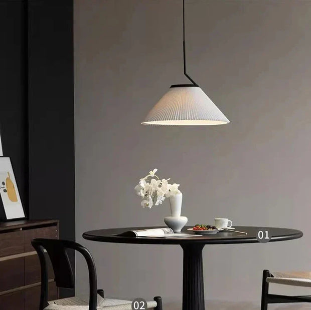 Scandinavian elegance: Cream fabric LED pendant light with Nordic pleated design