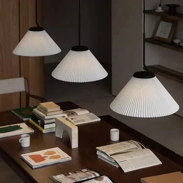 Scandinavian elegance: Cream fabric LED pendant light with Nordic pleated design