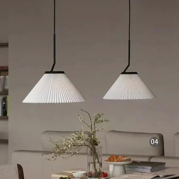 Scandinavian elegance: Cream fabric LED pendant light with Nordic pleated design